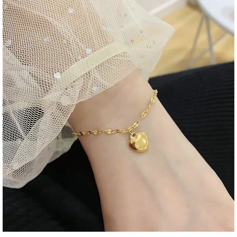 Gelang Kaki Motif Hati Untuk Wanita | Kalung Rose Gold 18k | Kalung Bahan Stainless Steel | Aksesoris Bahan Titanium Steel | Hadiah Ulang Tahun Tahan Air Tidak Pudar