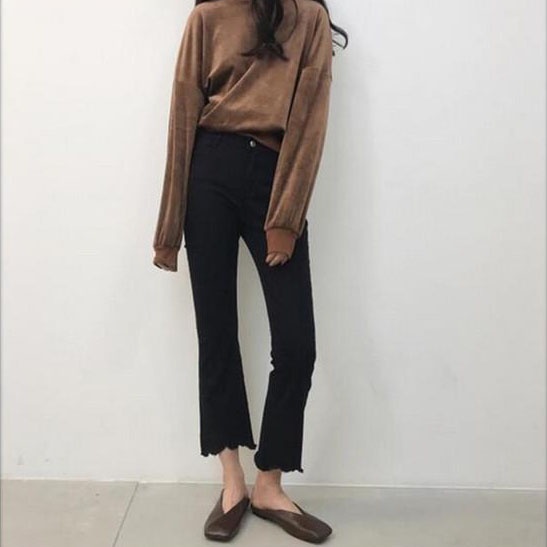 Hitam Highwaist Celana Jeans Wanita / Jeans Boyfriend Wanita Import