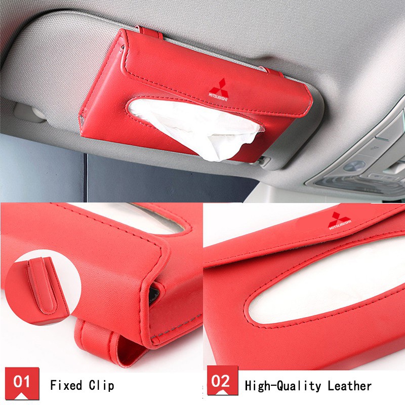 Mitsubishi Car Sun Visor Tissue Tempat Penyimpanan Auto Paper Towel Kulit Tissue Box Untuk Xpander Mirage Kuda Lancer Pajero Outlander Attrage