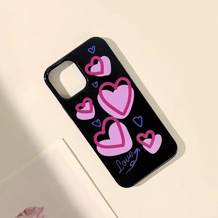 IPHONE Ins Layar Penuh Cinta Hati Cocok Untuk Iphone14 14pro 14plus 13 13mini 13pro 13prm iPhone12 7Plus 8Plus Xr XS 13 12mini Pro Max TPU Empat Sudut Casing Ponsel Tahan Guncangan