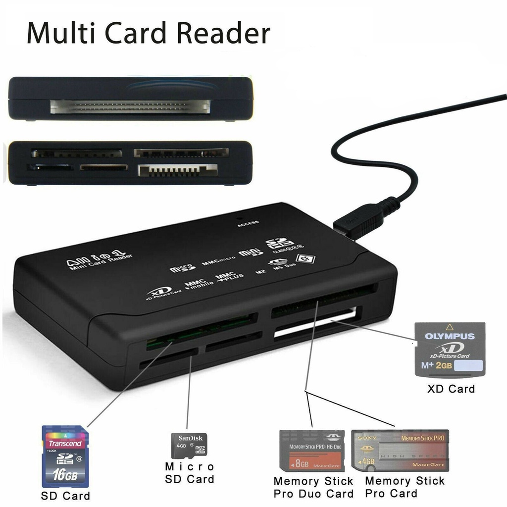 FSU Card Reader SD XD MMC MS CF SDHC TF Micro SD M2 Adapter - SHTC-08 - Black