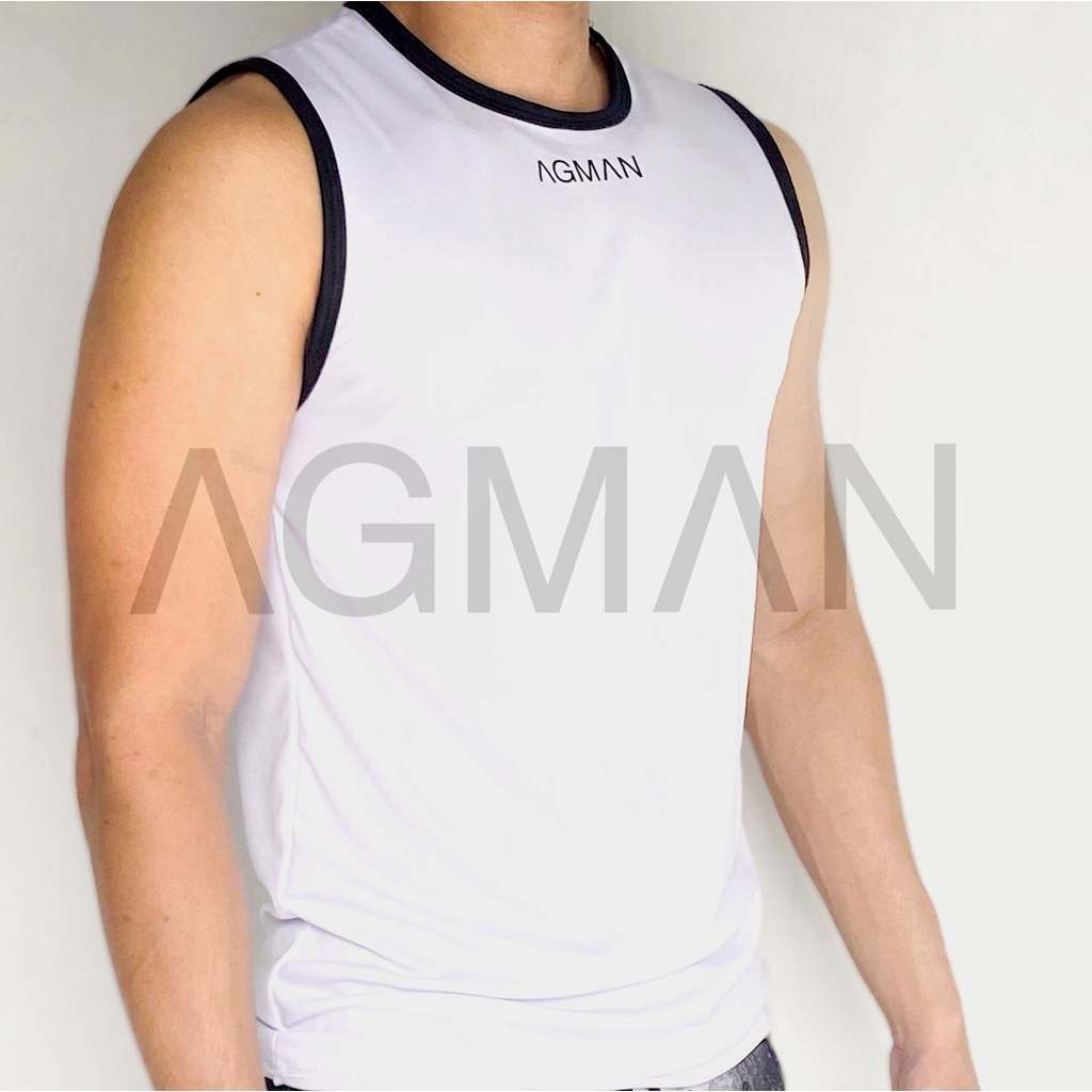 AGMAN Sleeveless Shirt Kaos Gym Fitness Tanpa Lengan Olahraga Pria Variasi Polos