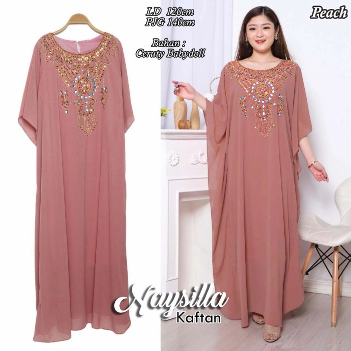 

kaftan modern payet mewah terbaru hampers kaftan lebaran naysilla - peach