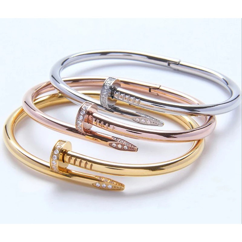 Gelang Titanium Steel Lapis Rose Gold 18K Hias Berlian Zircon Untuk Pria / Wanita