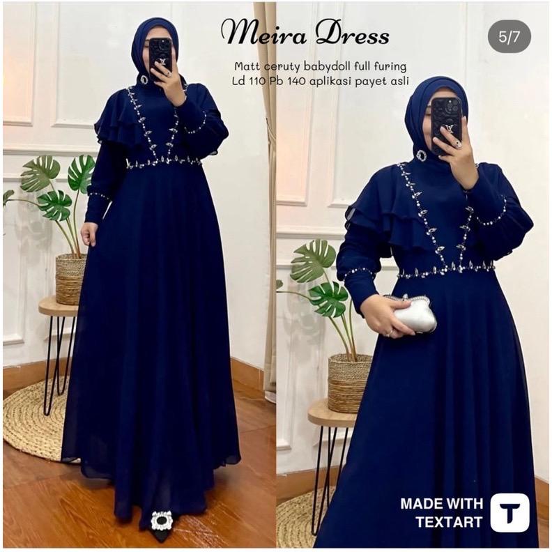 Baju Gamis Terbaru Meira Dress Kondangan Gamis Ceruty Babydoll Aksen Mutiara Gaun Pesta Muslimah Baju Wanita Jumbo