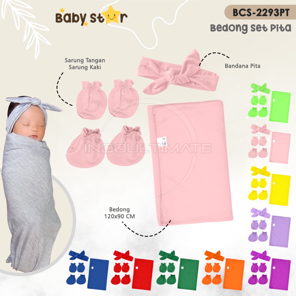 4in1 Paket Newborn BCS-2293PT Paket Lengkap Bayi Baru Lahir Bedong Bayi + Bandana Pita + Sarung Tangan Kaki Bayi BABY STAR Alas Tidur Bayi Selimut Tidur Bayi Perlengkapan Bayi Baru Lahir