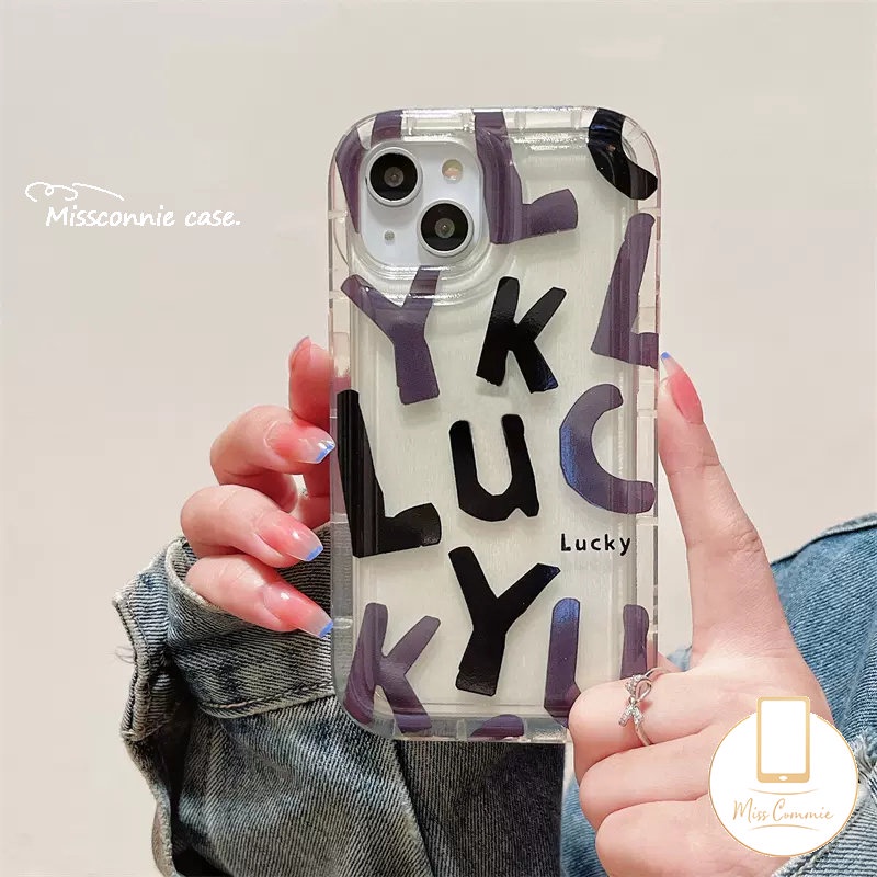 Ins Fashion Graffiti Letter Airbag Phone Case Kompatibel Untuk iPhone 7Plus 11 13 14 12 Pro MAX 6 8 6S Plus XR X XS MAX Lucky Soft Tpu Shockproof Back Cover