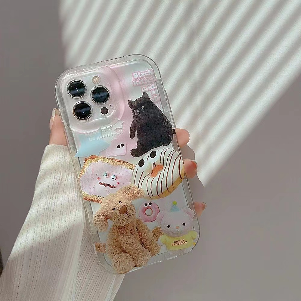 IPHONE Ins Pola Donat Lucu Cocok Untuk Iphone14 14pro 14plus 13 13mini 13pro 13prm iPhone12 7Plus 8Plus Xr XS 13 12mini Pro Max Empat Sudut Casing Ponsel Tahan Guncangan