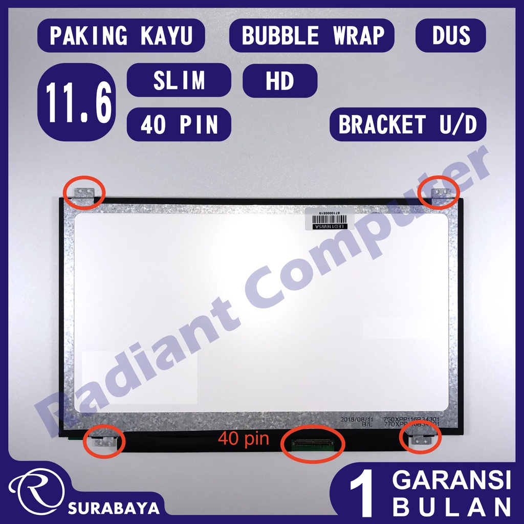 LCD LED Acer 11.6 Slim 40pin Bracket Atas-Bawah Original