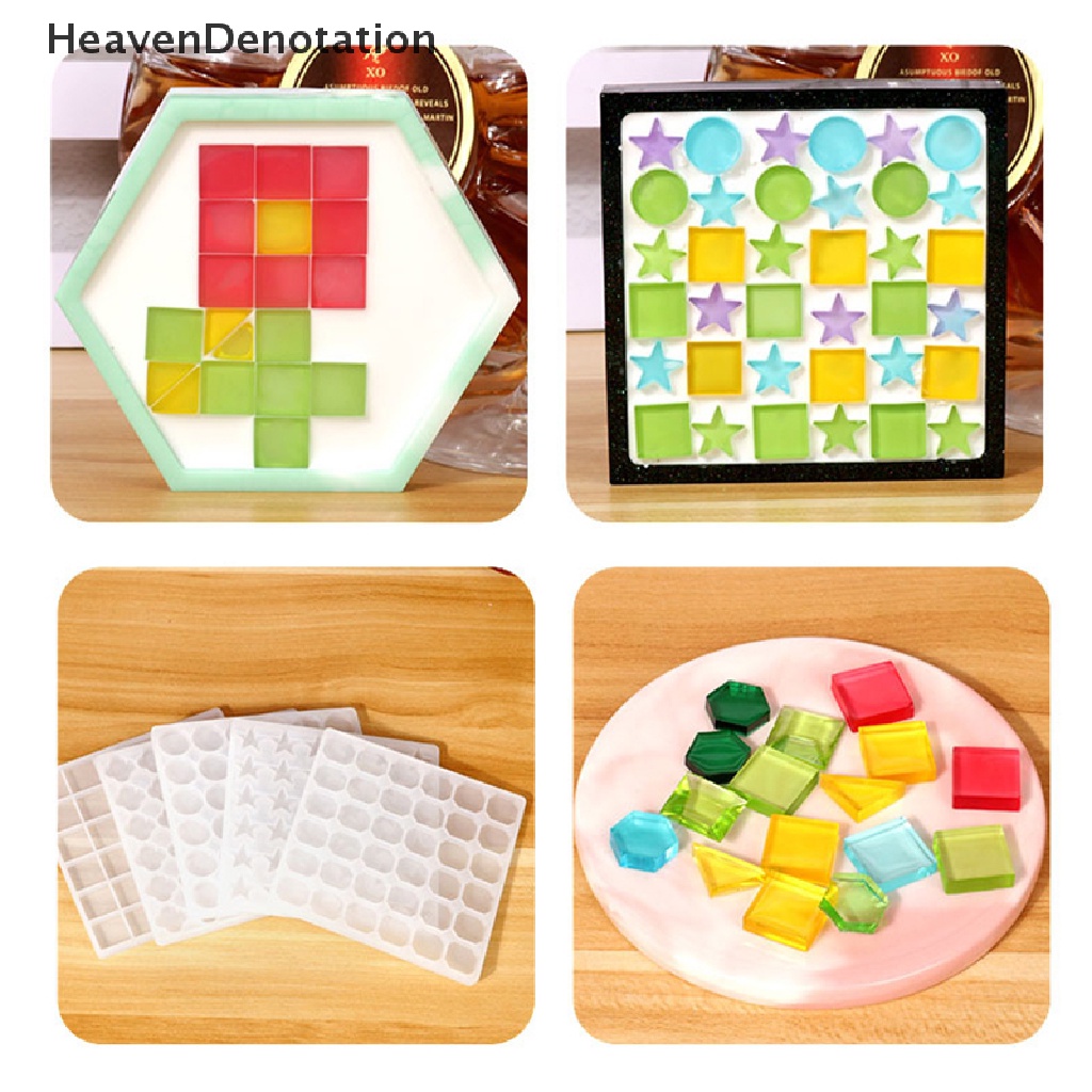 [HeavenDenotation] Mosaic Patch Mold Multi Style Untuk Epoxy Resin Making Coaster Cetakan Resin Silikon Coaster Cetakan Untuk Resin DIY Perhiasan Tray Mold HDV