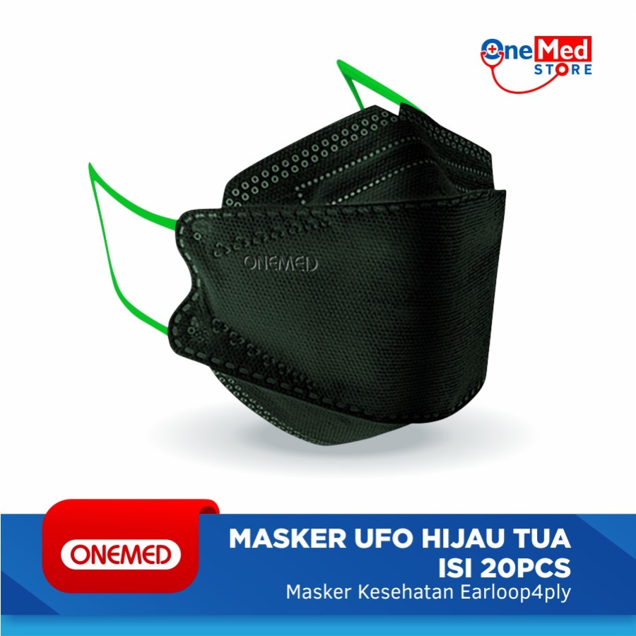 Masker Karet UFO Hijau 3D OneMed 4ply Box isi 20pcs