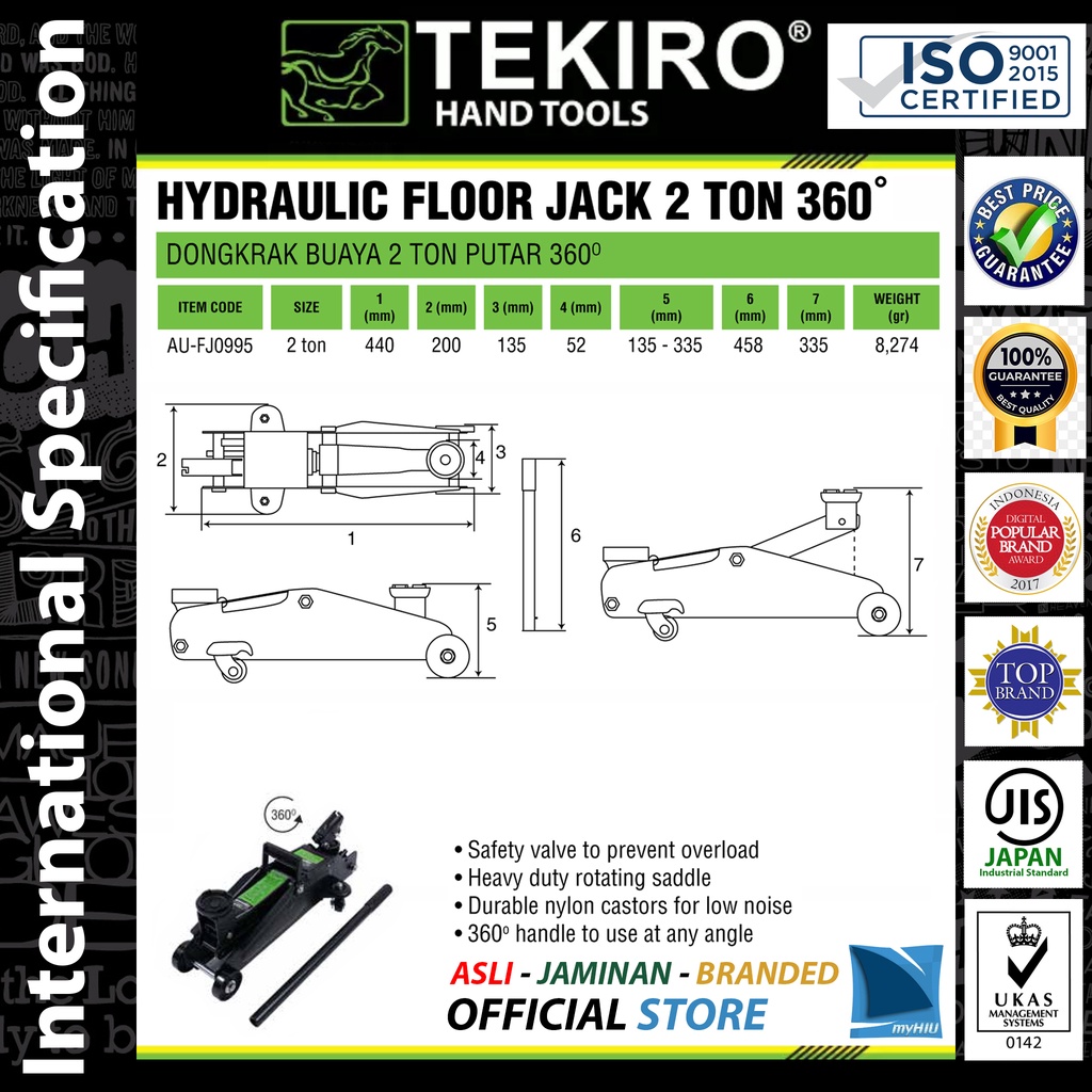 Dongkrak Buaya 2 Ton PUTAR 360 Derajat + Koper / Hydraulic Rotary Floor Jack TEKIRO