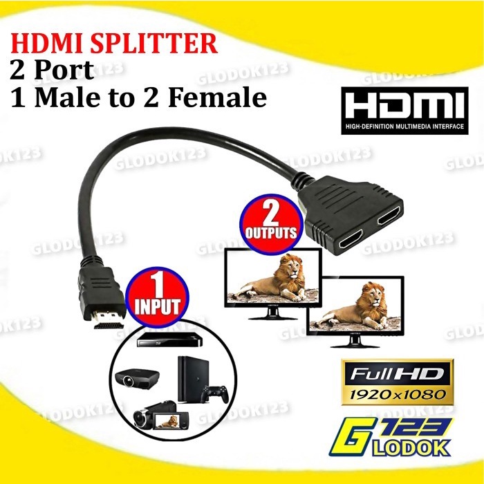 Kabel Cable HDMI Splitter 1 Input Male to 2 Output Female FULL HD 1080