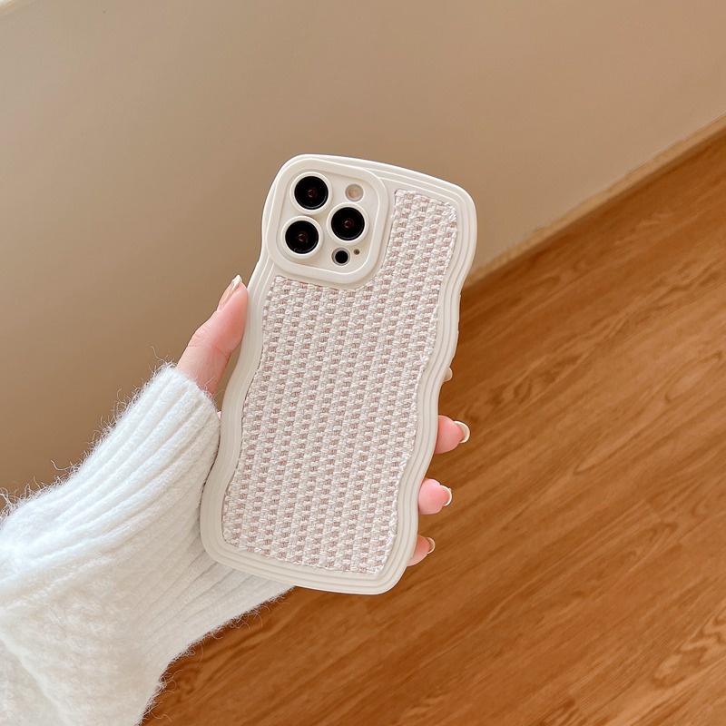 Brown Sweater Soft Casing hp IPhone 7 8 Plus XR XS Max 11 12 13 14 Pro Max 14 Plus Reno 5 6 8 VIVO V23 V20 Pro S1 Phone Case Fashion Women lattice