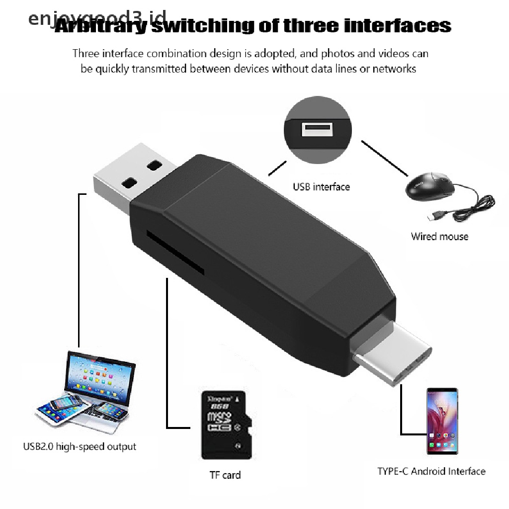 【 Rready Stock 】 Mini USB2.0 Type-C Card Reader Card Reader with USB interface For Phone Computer Smart Memory Cardreader （ ID ）