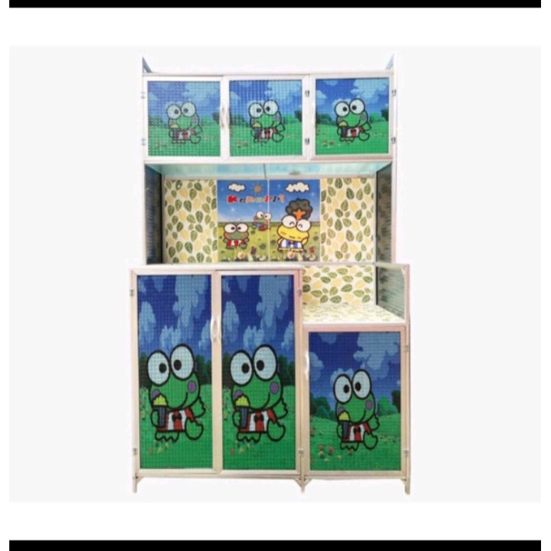 Rak Piring Kaca 3 Pintu Full Gambar