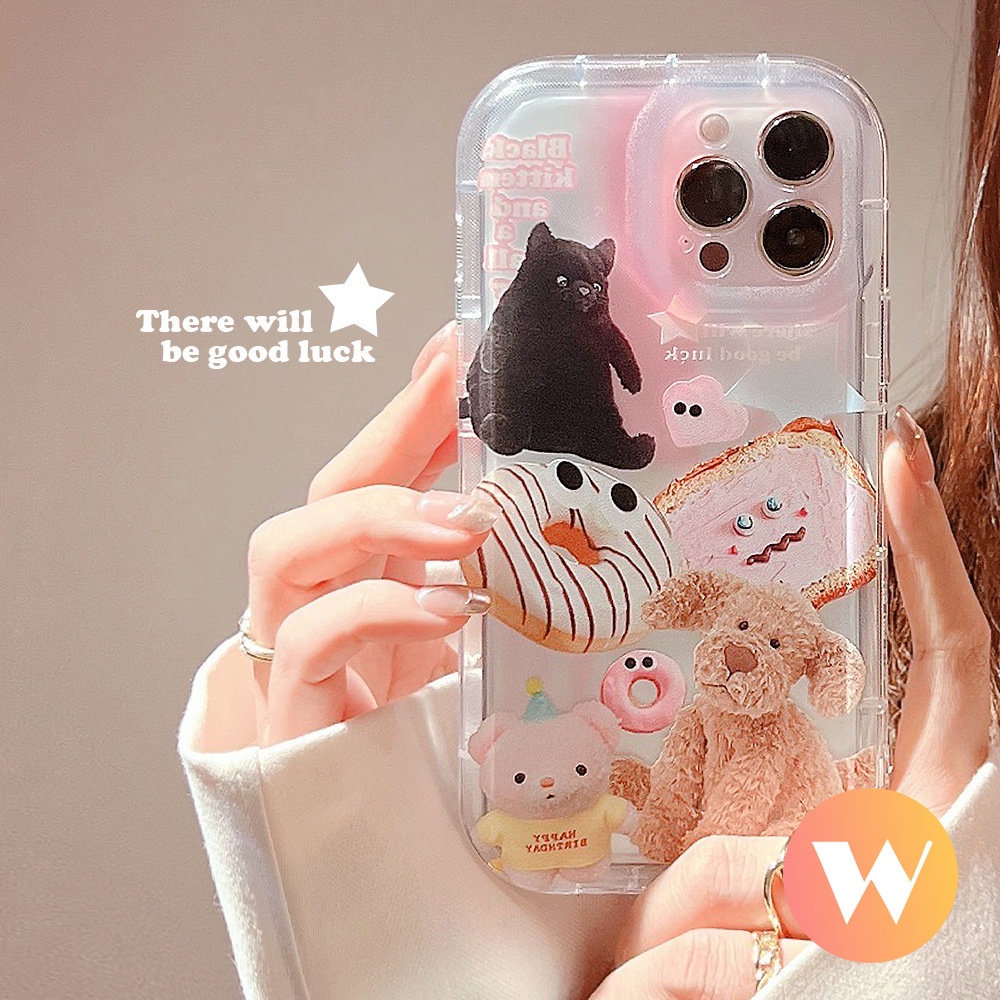 IPHONE Hewan Lucu Stiker Casing Ponsel Kompatibel Untuk Iphone11 14 13 12 Pro Max 7Plus X XS Max XR 6s 7 8 6 Plus SE 2020 Shockproof Airbag Boneka Beruang Lembut Tpu Bening Penutup Belakang