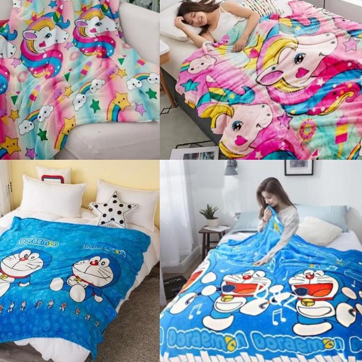 ℮ TERBARU Selimut Bulu Motif Selimut Karakter Selimut Bulu Anak Lembut Tebal SELIMUT DORAEMON - HK ♠