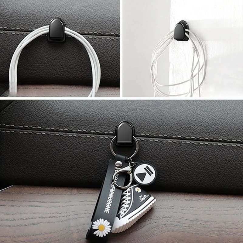 [Featured] Car Space Saving Seamless Organizer Holder Auto Dashboard Self-Adhesive Seamless Rack Hanger Mini Car Hook Creative Cartoon USB Cable Key Wall Hanging Storage Hook