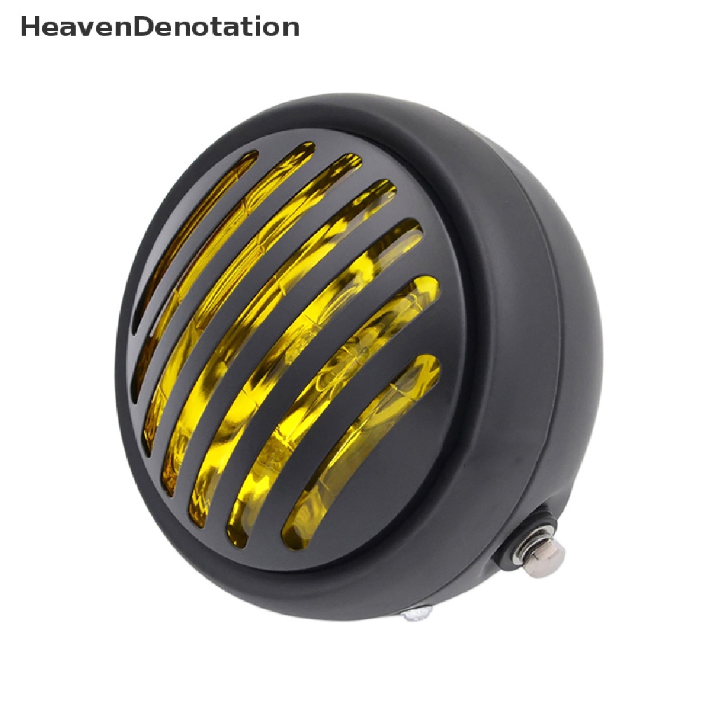 [HeavenDenotation] Hitam Metal Retro Lampu Depan Putaran Motor Grill Lampu Motor Retro Lampu Motor Moto Scooter Haen Headlight HDV