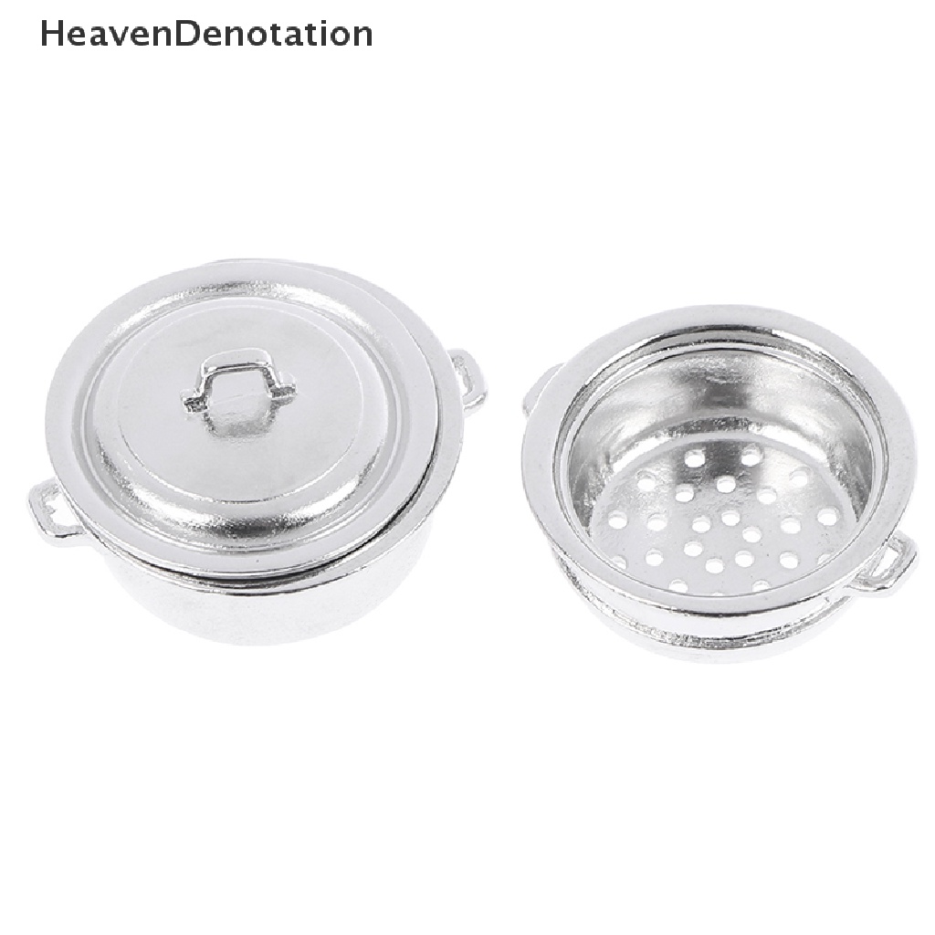 [HeavenDenotation] 1: 12 Dollhouse Miniature Metal Steamer Pot with Cover Set Kitchen Accessories HDV