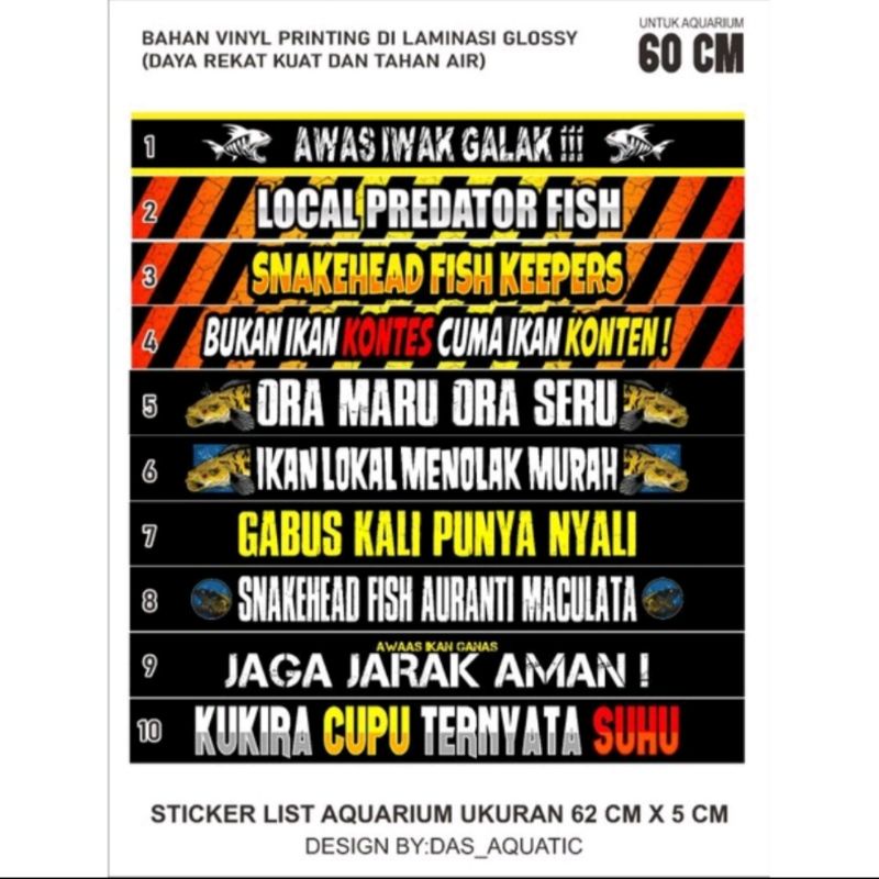 sticker printing list aquarium 60cm