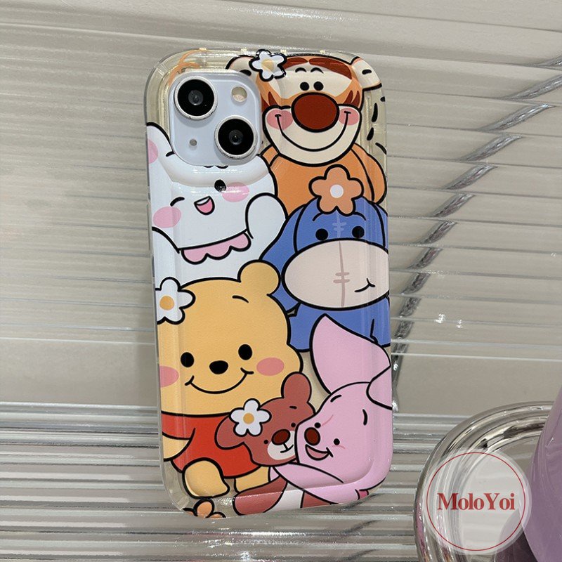 IPHONE Case Kompatibel Untuk Iphone7 8 Plus 11 12 14 Pro Max XR XS Max X 6 6s Plus 13 Pro Max SE 2020 Kartun Lucu Winnie The Pooh Bear Shockproof Airbag Lembut TPU Full Penutup Belakang