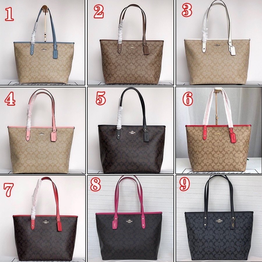 TAS WANITA WOMEN TOTEBAG TOTE ZIP IN SIGNATURE CANVAS F58292 - 1 WHITE BLUE