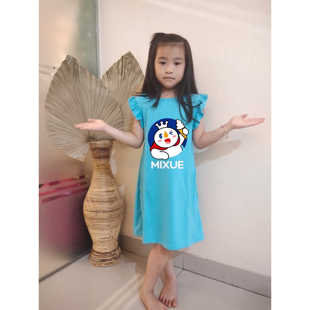 Hzl_outfit DRESS HAZEL ANAK PEREMPUAN  6-8 TAHUN TANPA LENGAN MOTIF MIXUE