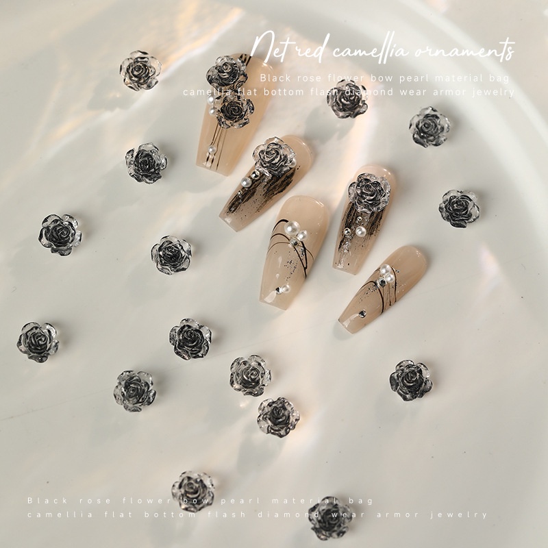 50pcs/set 8mm Warna Campur Transparan Camelia Es Bening 3D Camelia DIY Bahan Kerajinan Elegan Pesona Resin Bunga Nail Art Dekorasi Kuku