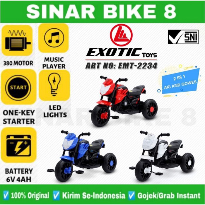 Motoran Aki Anak EXOTIC EMT 2234 Mainan Anak (2 in 1) Aki dan Gowes