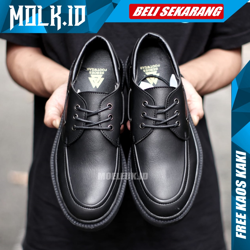 MOLK Sepatu Formal Pantofel Hitam Tali Casual Modern Brand Original Kerja Kantor Kuliah