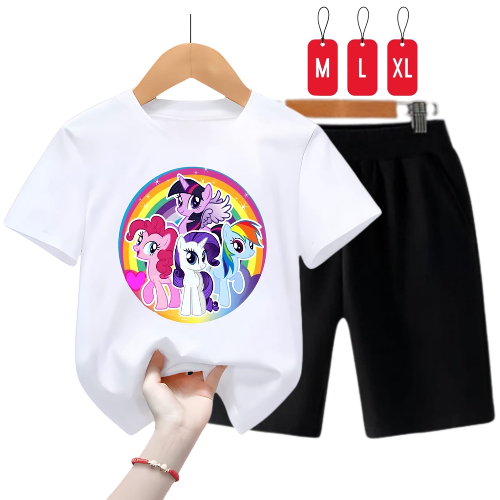 Hzl_outfit Setelan Baju Anak Perempuan Little Pony Rainbow M,L,XL