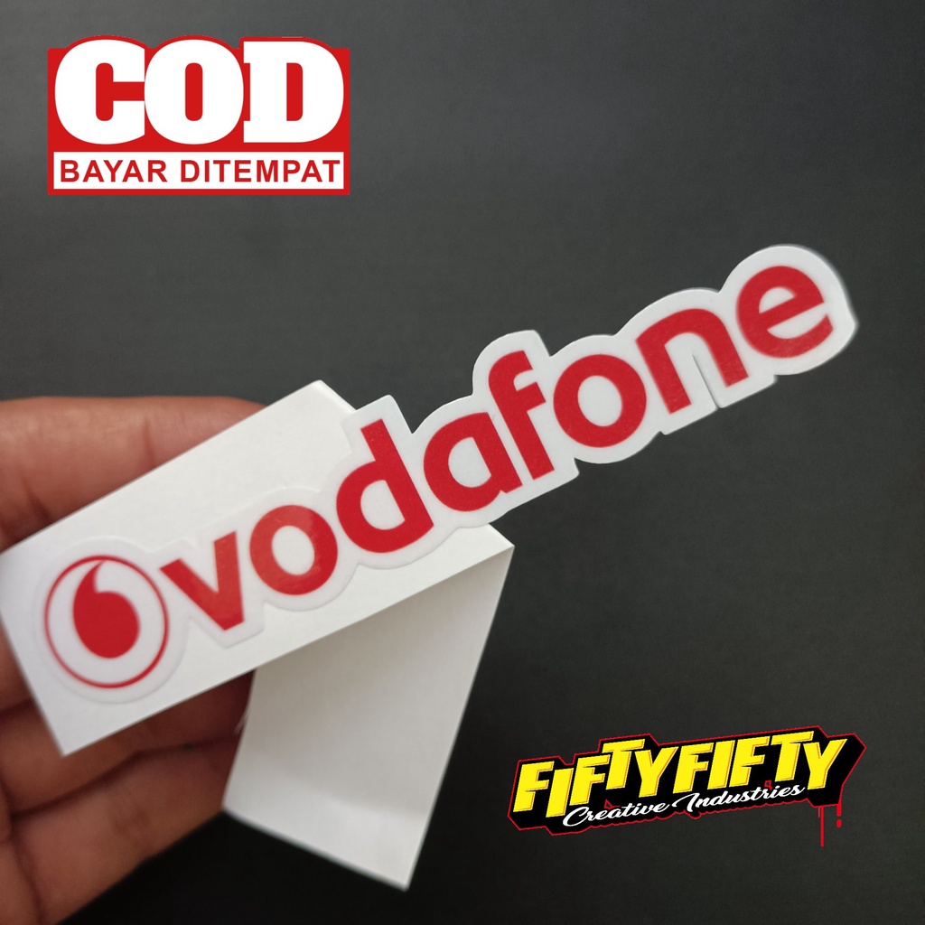 Stiker Print Cut VODAFONE Stiker Printing Laminasi Glossy Stiker Motor Mobil Helm Sudah Membentuk Pola Desain