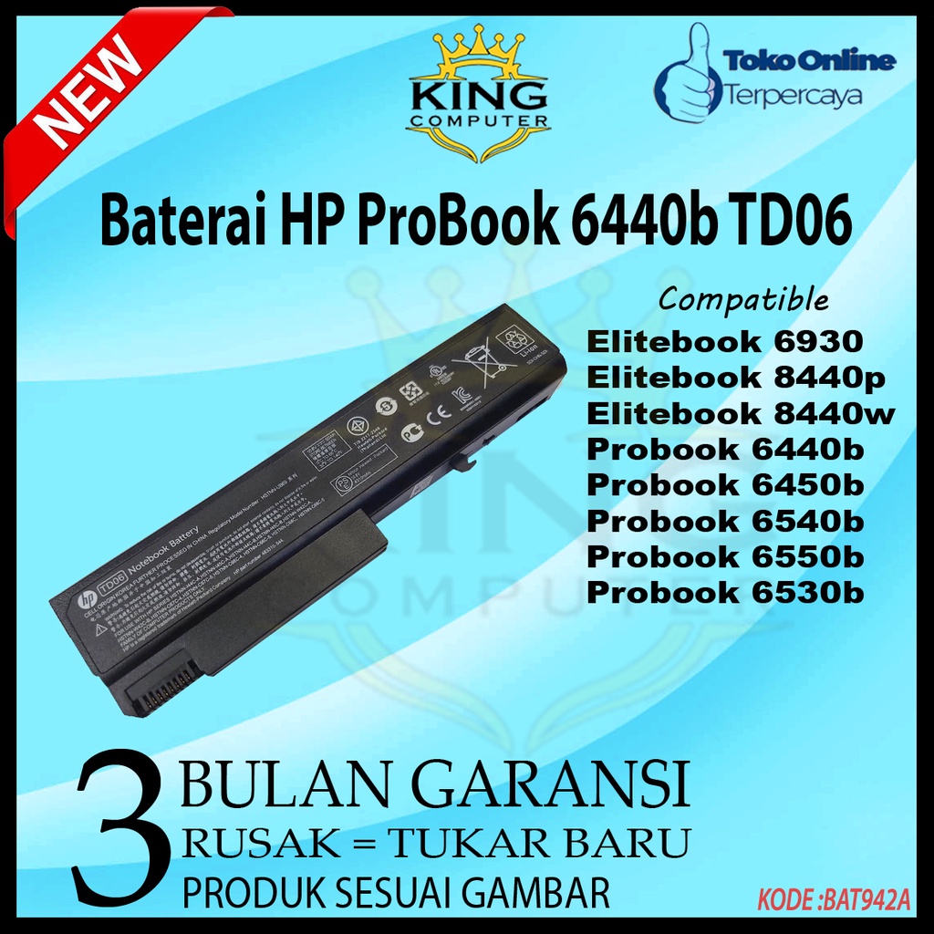 Baterai HP ProBook 6440b, 6445b, 6530b, 6540b TD06 HSTNN-UB69 Original