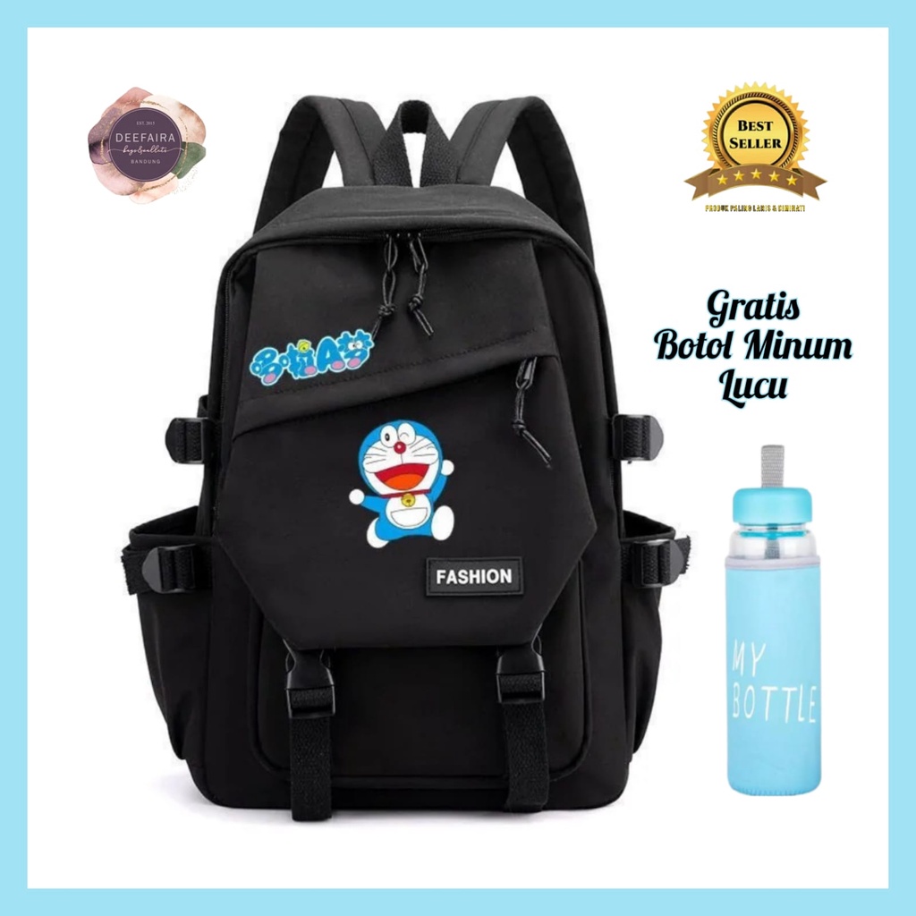 Tas Sekolah Ransel Perempuan Sd Dan Smp Motif D0r4m0n Free Botol Minum Lucu