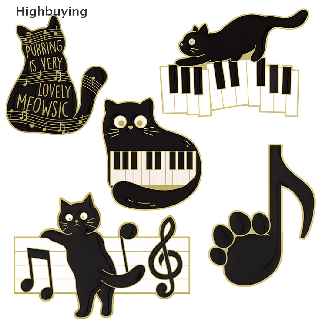 Hbid Piano Kunci Hitam Dan Putih Kucing Bros Enamel Pin Kitty Paw Black Cat Brooch Lapel Badge Fashion Kartun Hewan Dekorasi Medali Perhiasan Glory