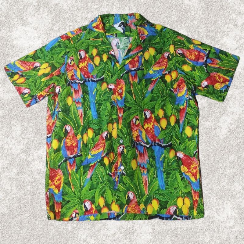 KEMEJA PANTAI FLORAL FAUNA FULL PRINT AOP VTG HAWAII VINTAGE  HAWAIIAN SHIRT HILO HATTIE PRELOVED SE