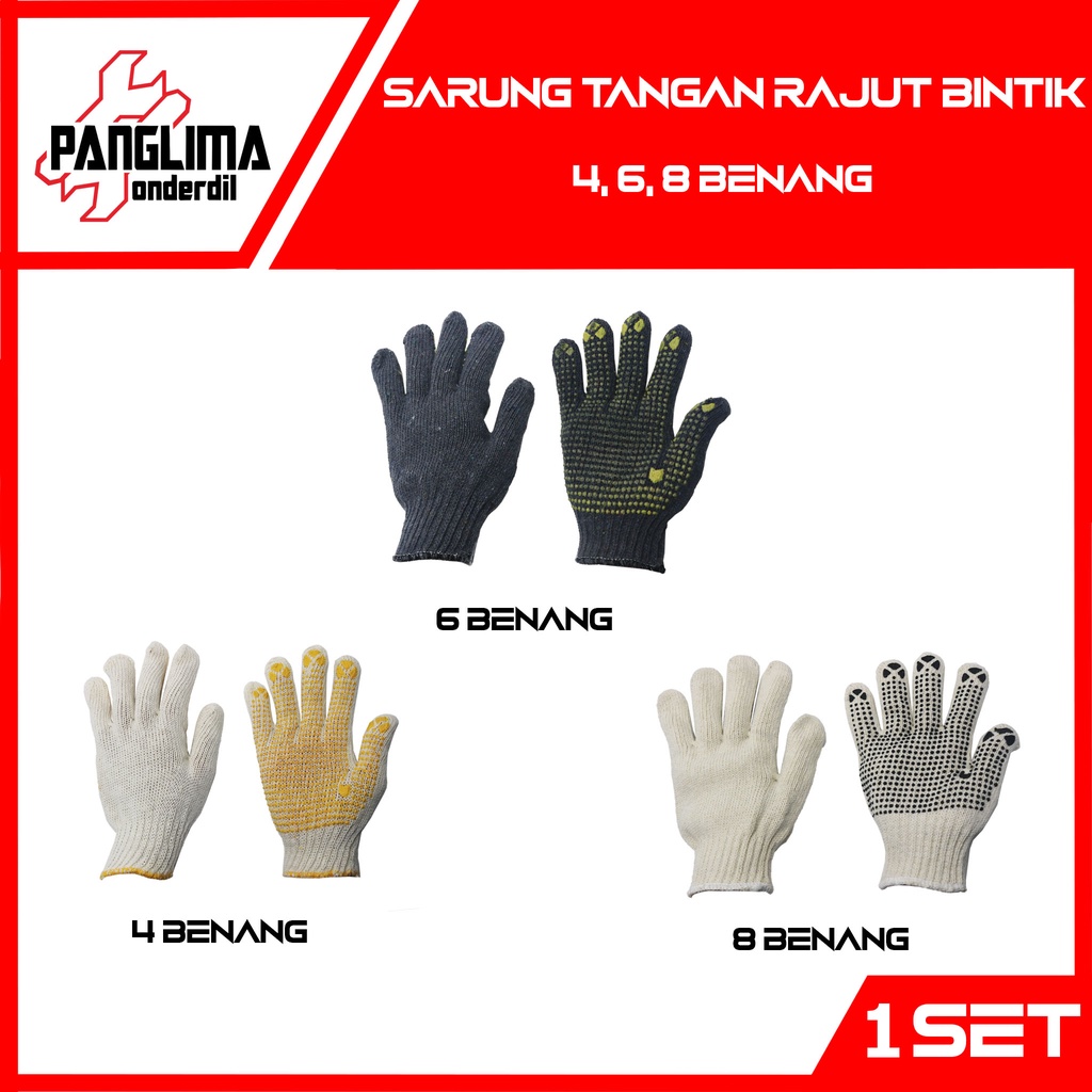 Sarung Tangan Rajut Bintik 4 6 8 Benang MotorPabrik Bangunan Serbaguna Tebal Pelindung Cover Katun 1 Set Sepasang