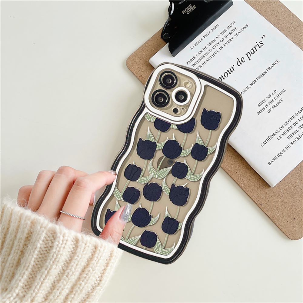 Redmi Note11 Pro Note 11S 10C 10A 9C 9A 10 9T 9 Note10 5G Note10s Note9 Note8 Poco M5S X3 NFC M3 Lukisan Minyak Bunga Mawar Hitam Shockproof Tepi Melengkung TPU Phone Case Binteacase