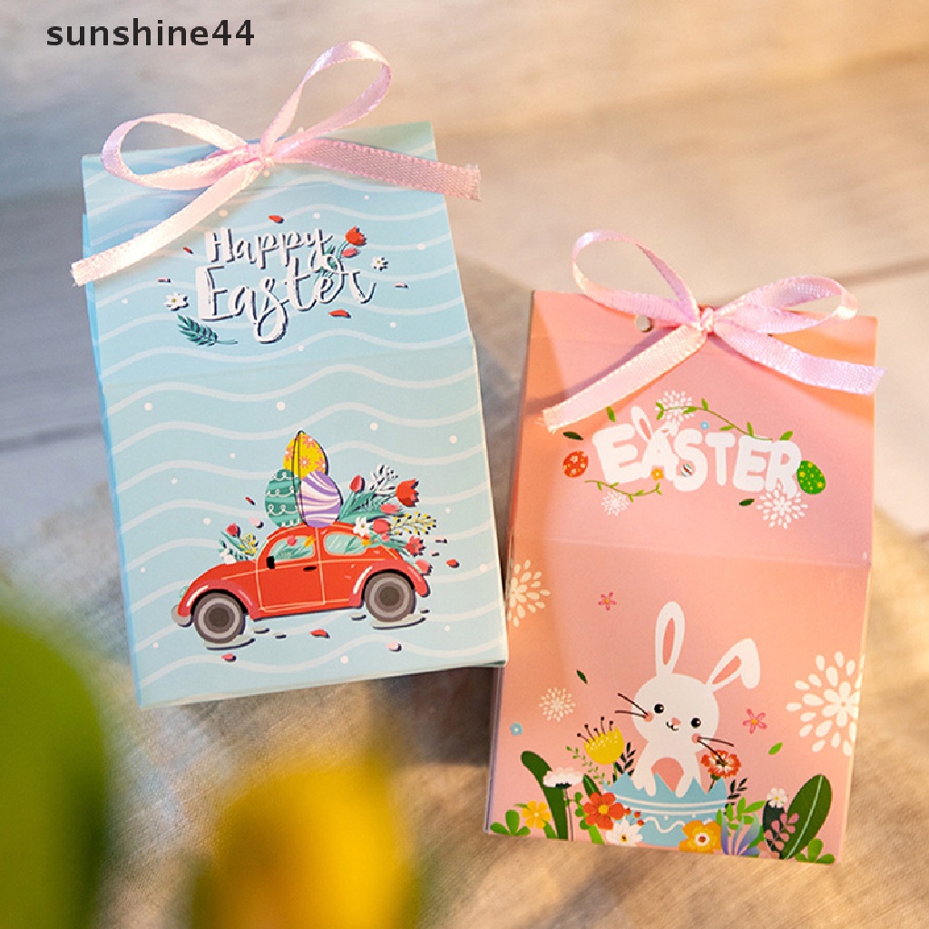 Sunshine 12Pcs Kotak Hadiah Paskah Kotak Kertas Motif Kartun Hewan Bunga Dengan Pita ID