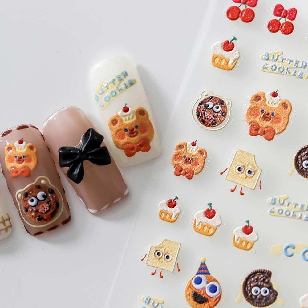 Mxbeauty Kartun Stiker Kuku Wanita Perekat Diri Hewan Bulan Manikur Aksesoris Keju Beruang Stiker Kuku