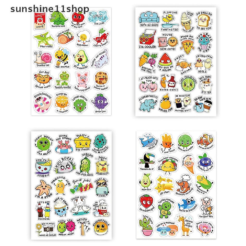 Sho 100Pcs Stiker Hadiah Menyenangkan Kartun Hewan Buah Inggris Untuk Anak-Anak Label Mukena Stiker Motivasi Insentif Untuk Sekolah Guru N