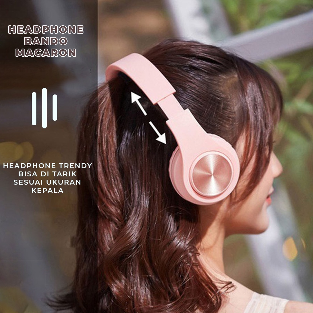 Headset Bluetooth Macaron NBP33 Headphone Wireless Henset Hetset Bando Slot Memori Untuk Santai Olahraga Lainnya | GROSIRXPRESS