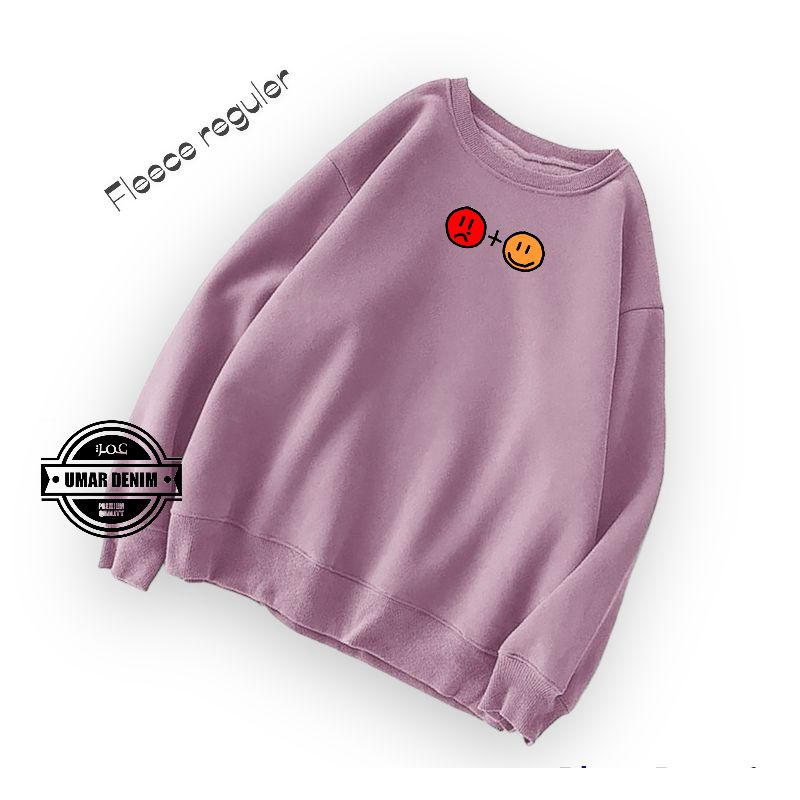 Crewneck Sweatshirt Motif Smile + Sad Wanita Pria Casual Style Simple L XL XXL