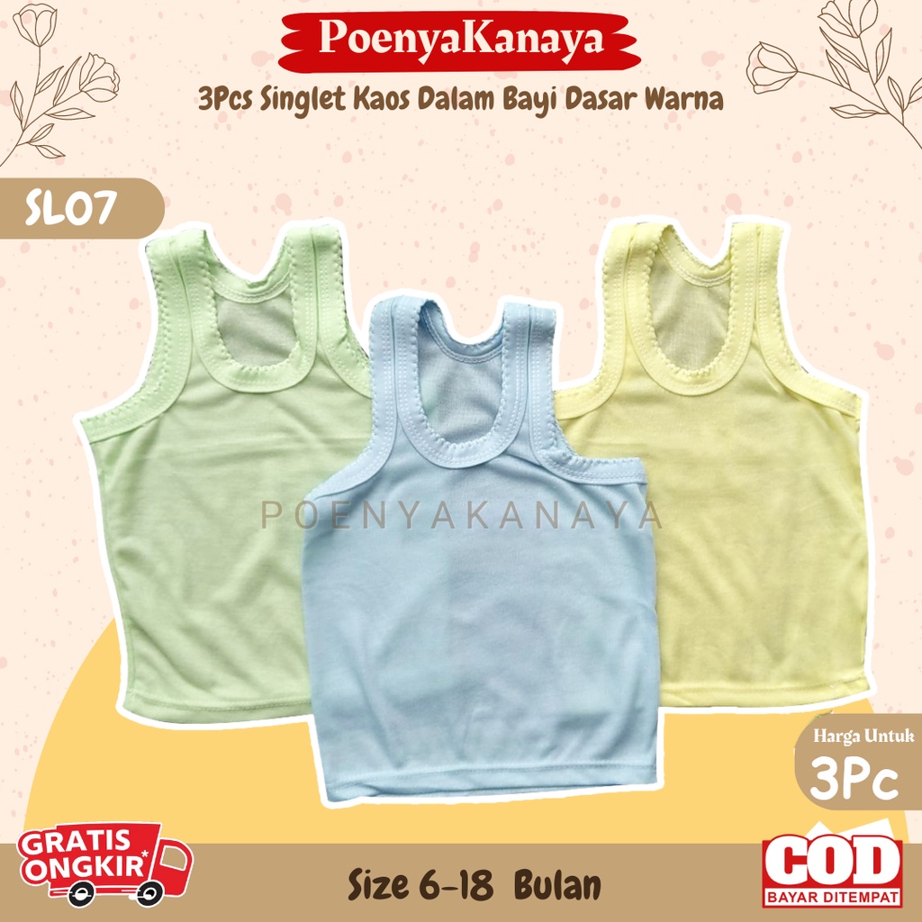 3Pcs Singlet Kaos Dalam Bayi Dasar Warna Size L SL07