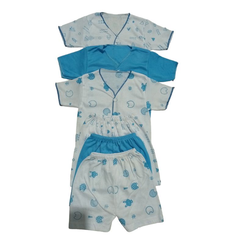 18 pis baju dan celana bayi seri biru/ paket lahiran