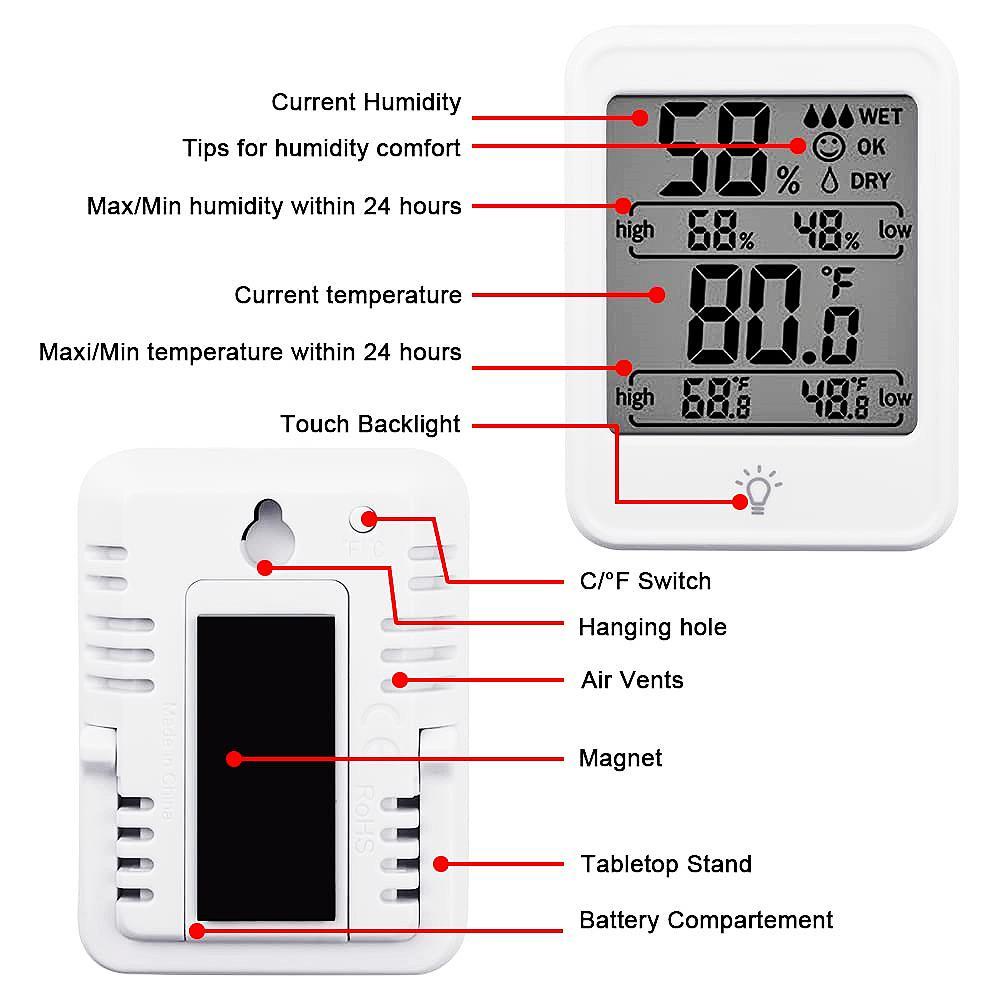 Lanfy Temperature Humidity Meter Digital LCD Sensor Suhu Thermo Meter Hygrometer Gauge Humidity Tester Termometer Hygrometer