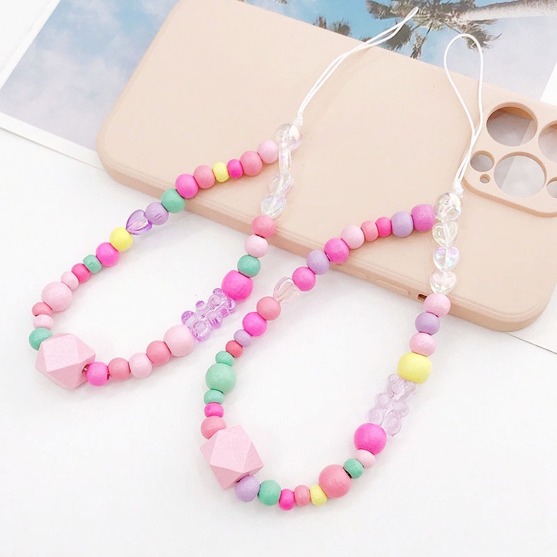 Big Size Rhombus Bead Transparan Bear Rantai Manik-Manik Warna Macaron Untuk iPhone Android OPPO VIVO Huawei Xiaomi Redmi Samsung Semua Ponsel Earphone Cases