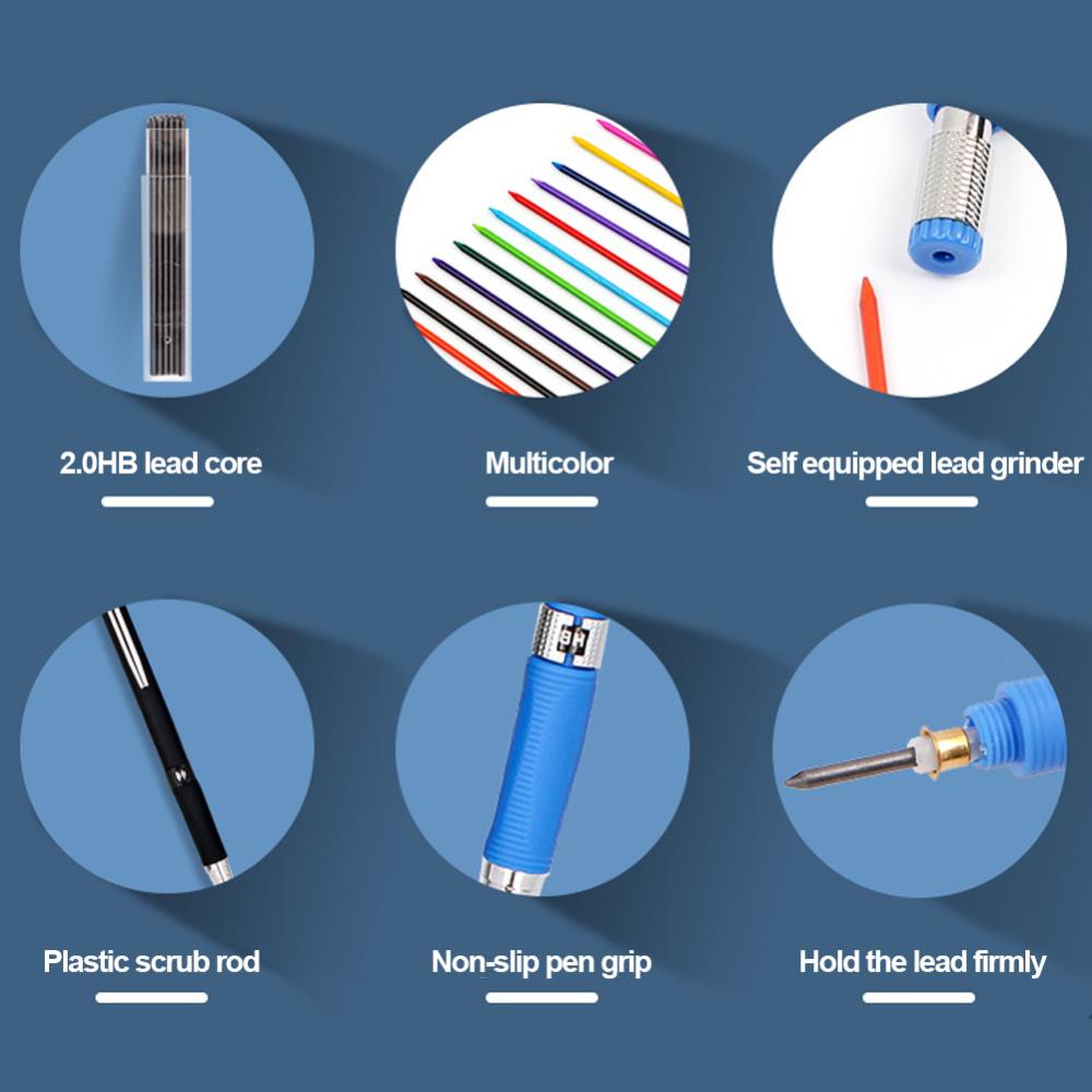 Timekey 2.0mm HB Pensil Mekanik Dengan Lead Set Pensil Otomatis Dengan Isi Ulang Lead Core Warna/Hitam Untuk Gambar Serut Seni Sketsa Tulisan G2U1